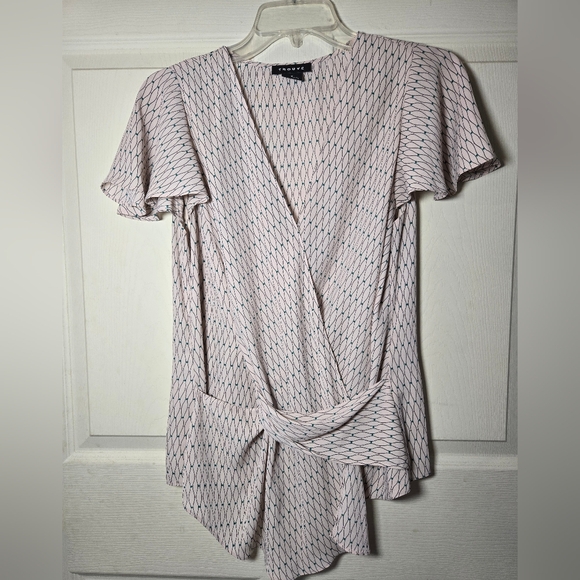 Trouve Tops - Trouve Asymmetrical Wrap Blouse with Flutter Sleeves